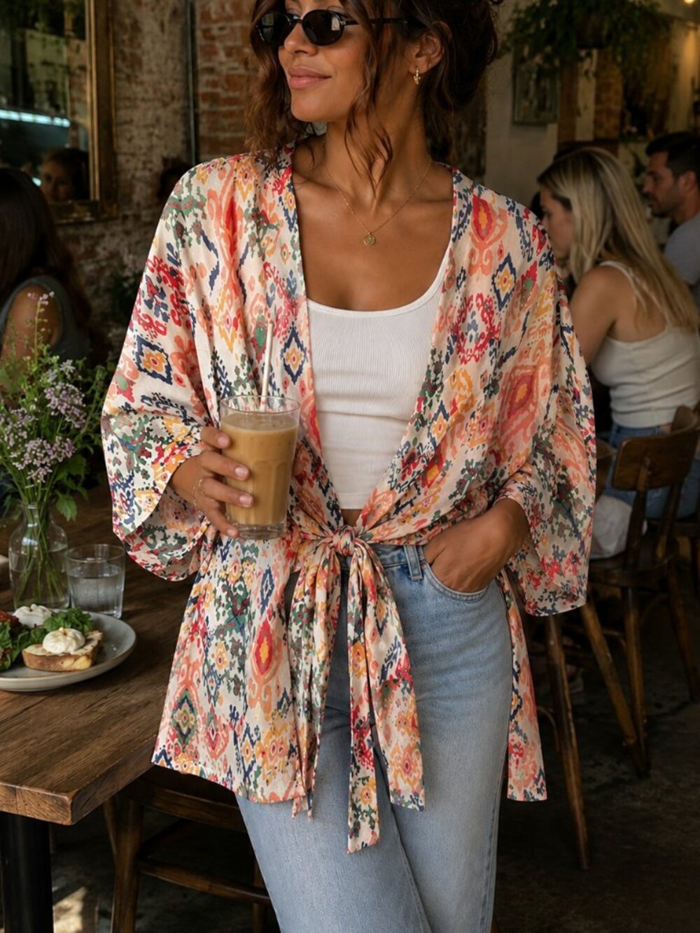 B63 Entro Print Kimono Jacket Multicolor NEW